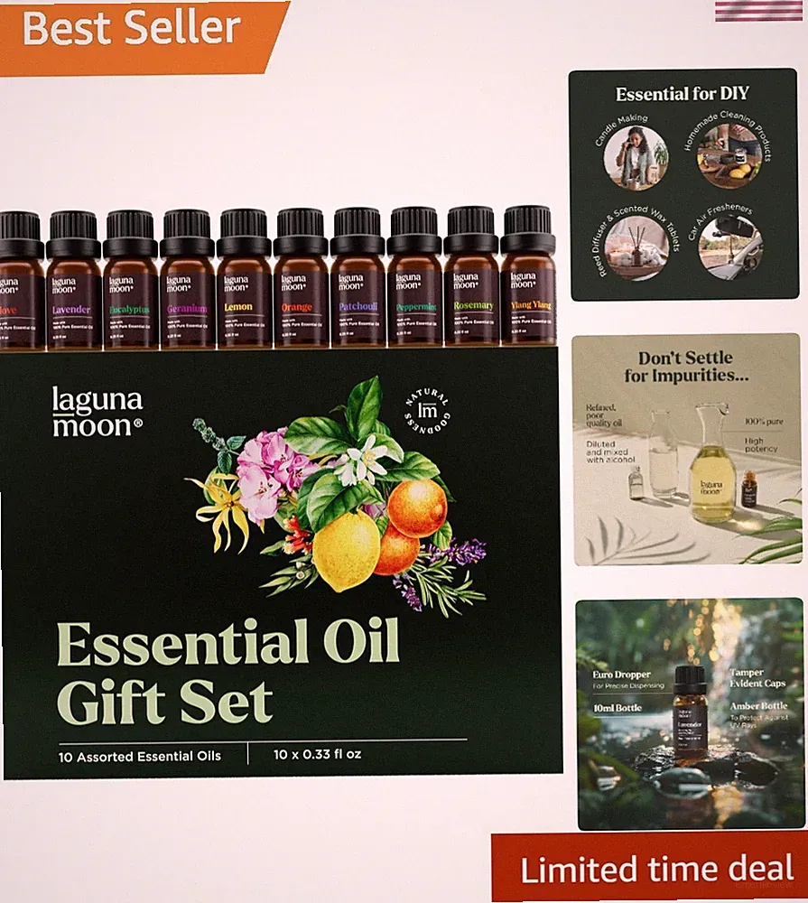 All-Natural Essential Oils Gift Set - 10 Pack of Fragrance Oils for Self-Care