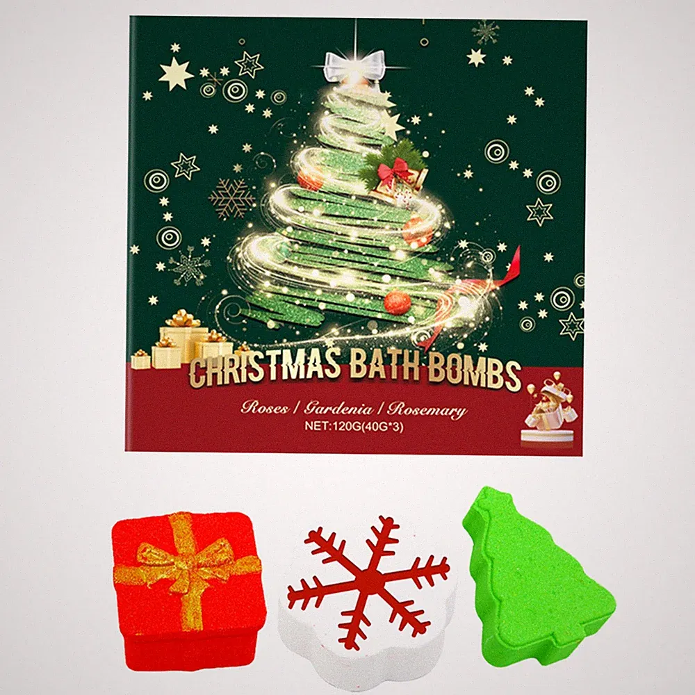 Christmas Bath Bombs Gift Set Rose Gardenia Rosemary Long-lasting Fragrance 3Pk