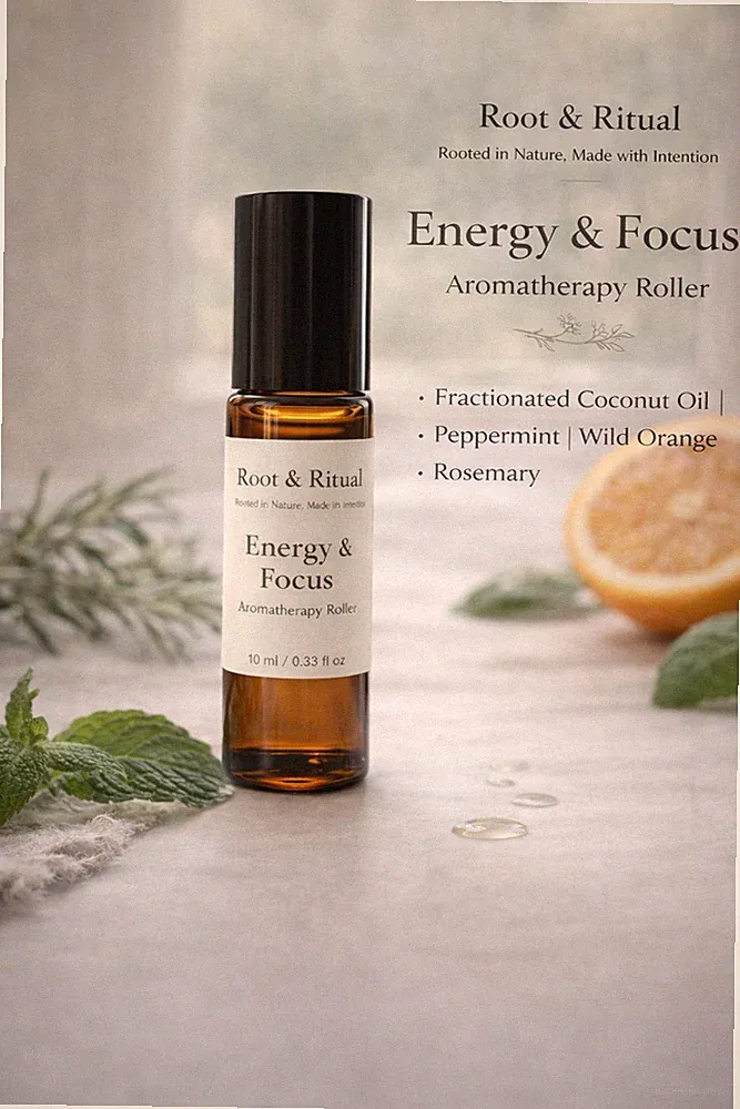 Energy & Focus Essential Oil Roll On Peppermint Rosemary Aromatherapy 10ml Rolle