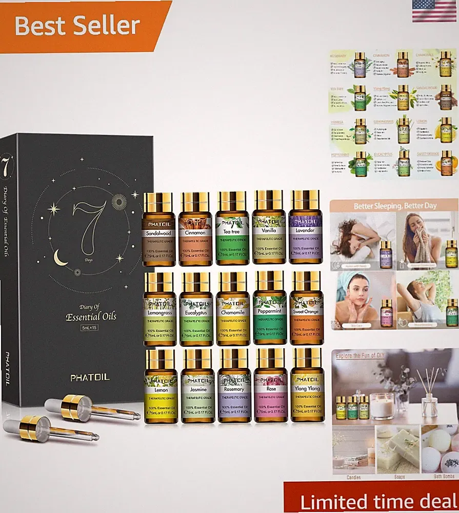 Exquisite Essential Oils Gift Set - 15 Pure 5ml Aromatherapy Oils for Relaxation