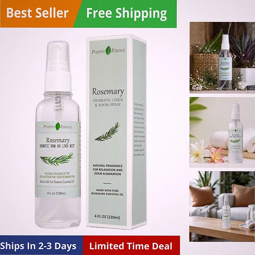 Rosemary Linen & Room Spray, Natural Aromatic Spray Made with 100% Pure Rosem...